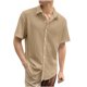 thumbnail image 1 of Camisas de Lino de Manga Corta de los Hombres de Color Sólido Casual Blusa Plegable de Cuello, Top de Verano Ligero, 1 of 5