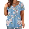 thumbnail image 2 of USSUMA Womens Tops Dressy Casual Summer Short Sleeve Floral Print Button Shirts for Women Trendy Plus Size Pleated Flowy V Neck T-Shirts Blouses for Women Plus Tunic, 2 of 6