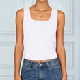thumbnail image 2 of COMVALUE Women Built-in Bra Tank Tops Sleeveless Crewneck Rib Knit Shirts Slim Fit Basic Tee Tops (White, XXL), 2 of 7