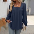 thumbnail image 6 of Womens Puff Long Sleeve Tops Square Neck Shirts Pleated Solid Color Blouses Summer Loose Casual Basic Tee (Navy L), 6 of 6