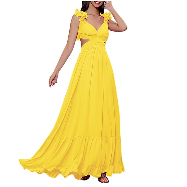 Pisexur Robes de Cocktail pour Femmes Col en V Profond Sans Manches Soirée Bal Robe de Soirée Mode Dos Noué Robe d'Invité de Mariage Robes Fluides Retour à la Maison Robe Maxi Formelle Élégante