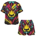 thumbnail image 3 of Tiger Animal Graffiti Women's Ruffle Short Sleeve Tops And Shorts Cute Peeps Bunny Pajamas Sets, 3 of 7