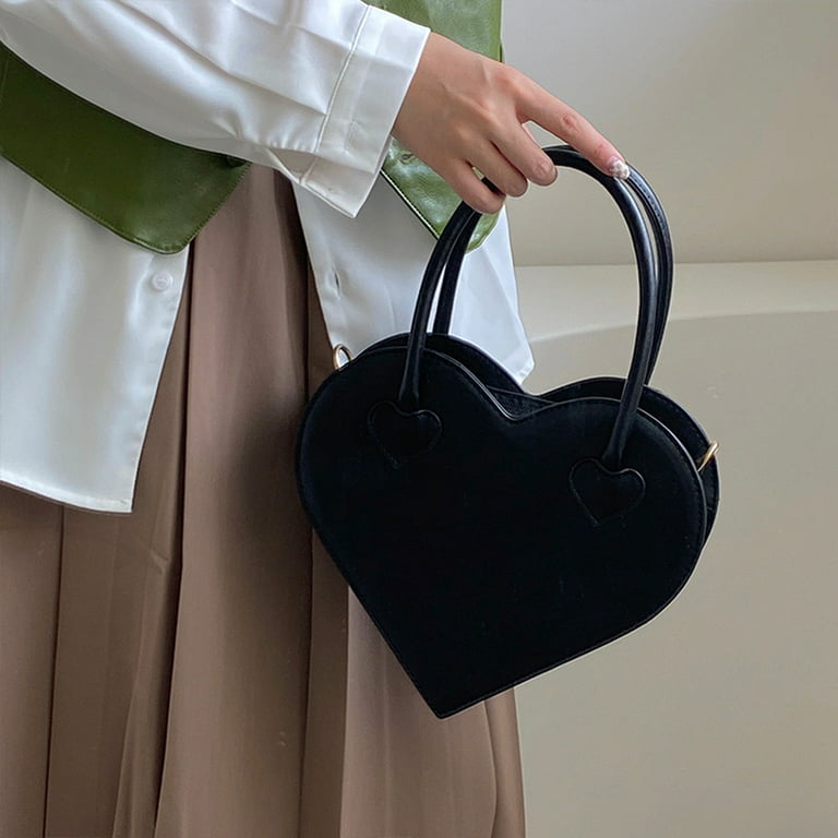 Women's Heart Shoulder Bag, Fashion Black Heart Purse