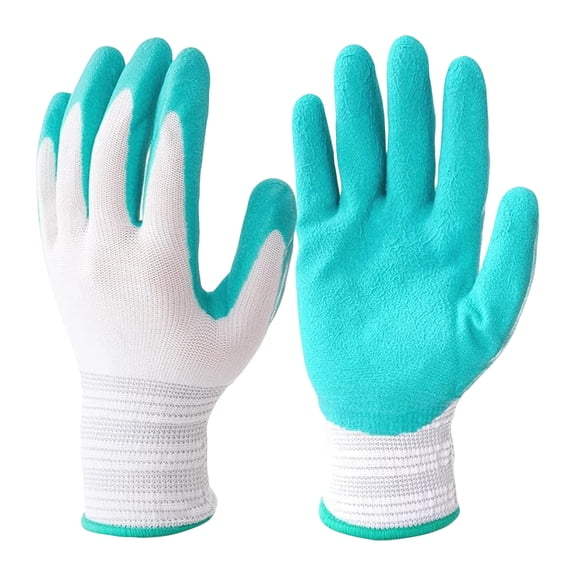 Gardening Gloves for Women and Men with Latex Coated Grip Breathable Polyester Knit for Planting Pruning and Yard Work Blue White