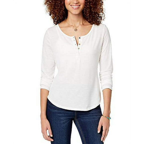 American Rag Juniors' Ruffled-Back Henley Top (Egret, L)
