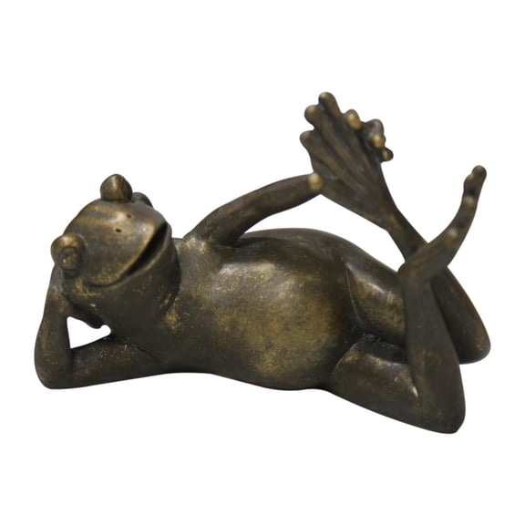 Resin Frog Figurine, Napping Lazy Pose Bronze Finished, 1 Piece Decorative Statue, for Home Garden Patio Porch Outdoor Indoor Landscape Decor