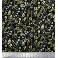 thumbnail image 1 of Soimoi Black Rayon Crepe Fabric Bell Flower & Clover Leaves Print Sewing Fabric Yard 46 Inch Wide, 1 of 3
