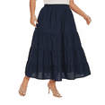 thumbnail image 4 of Beautybatik Women Navy blue Cotton Plus Size BOHO Gypsy Summer High Elastic Waisted A Line Long Maxi Tiered Skirt with Pockets 3X, 4 of 5