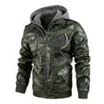 thumbnail image 2 of Guzom Men's Faux Leather Jacket- Casual Warm Zipper Comfy Fall and Winter with Hoods Mens Outwear Green Size S, 2 of 3