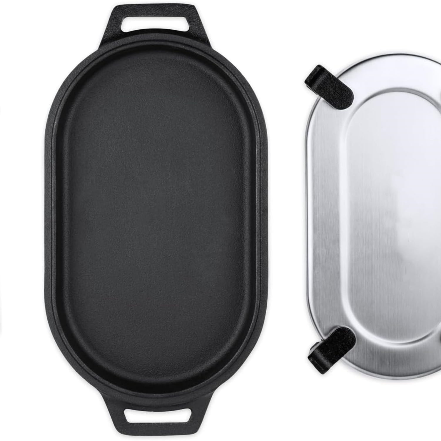 Cast Iron Sizzler Pan - Griddle Frying Pan, Sizzler Plate with Removable Handle and Stainless Steel Trivet, Pre-Seasoned Non-Stick Oven Safe Cookware, Pizza Oven and BBQ Accessories