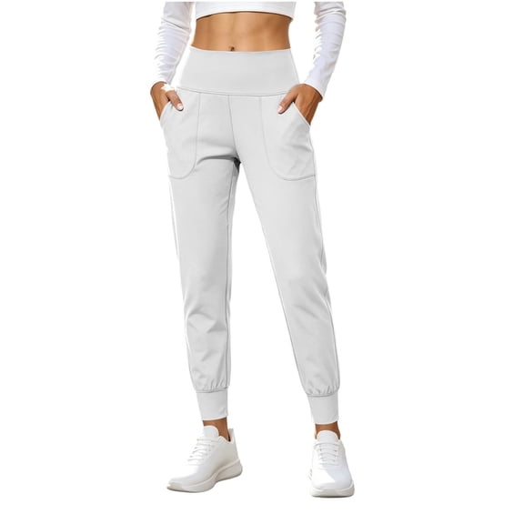 XuJwPNcy Women Jogger Pants Lightweight Slim Fit Stretchy High Waist Trousers Solid Color Workout Pants for Yoga Running Travel(White,X-Large)