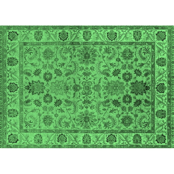 Ahgly Company Indoor Rectangle Oriental Emerald Green Industrial Area Rugs, 2' x 4'