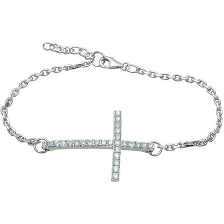 Plutus Round-Cut CZ Sterling Silver High-Polish Cross Bracelet