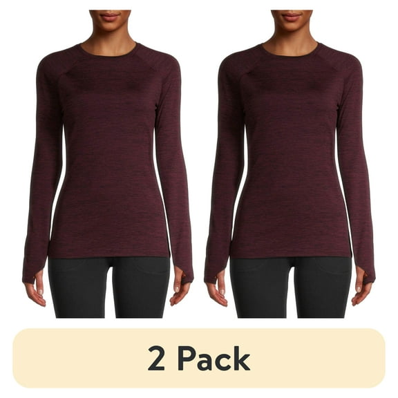 (2 pack) ClimateRight by Cuddl Duds Women's Plush Warmth Crew Neck Base Layer Top, Sizes XS to 4X