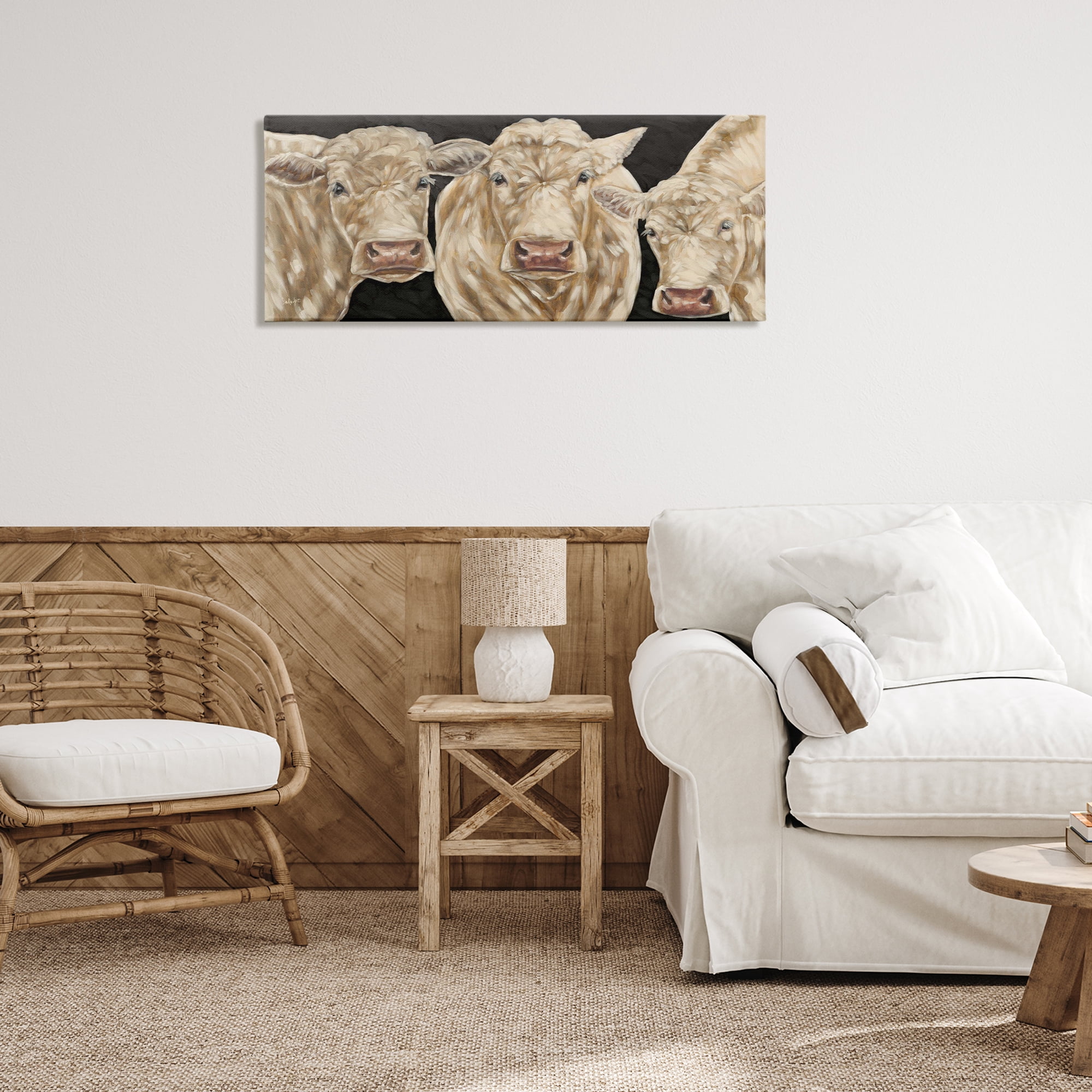 Stupell Industries Three Sheep on Black Animals Painting Wrapped Canvas Art Print Wall Art, 40 x 17