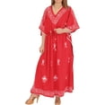 thumbnail image 2 of HAPPY BAY Women's Summer Loungewear Caftan Maxi Mumu Slit Dresses for Women 2X-3X Red, Embroidery, 2 of 5