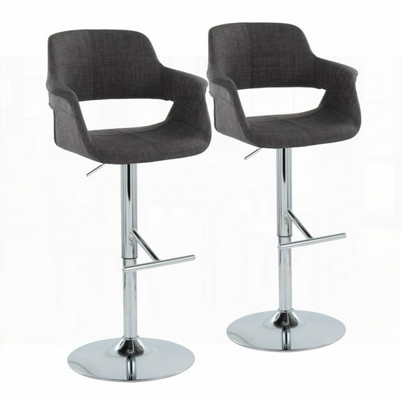 Mid-Century Modern Adjustable Barstools - 2-Pack with Chrome Metal & Charcoal Fabric