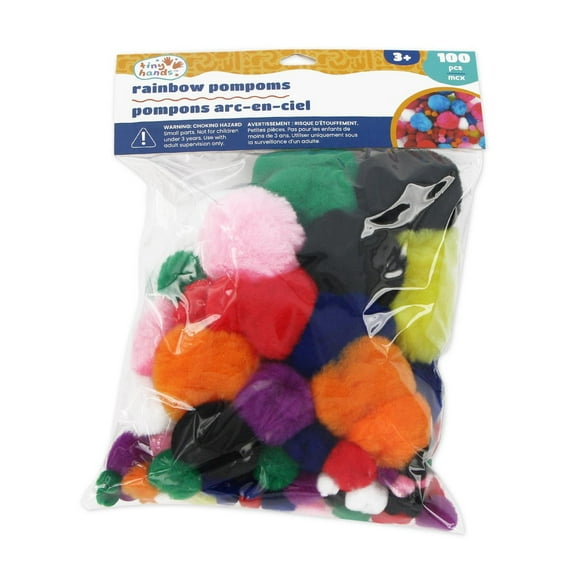 TINY HANDS Rainbow PomPoms, 100 pcs, Assorted, 12.7mm-50.8mm, Age 3+, Kids, Crafts, POMPOM LG ASST 100PC