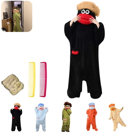 Silly Goofy Onesie for Adults - Frog Onesie Funny Monster Pajamas Fleece Jumpsuit Hooded 2026 Fashion Cozy Relaxed Fit Plush Loungewear with Shoes Included and 2Comb Black S