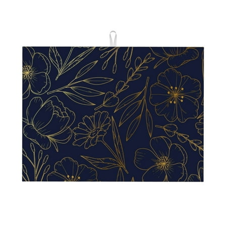 

Dish Drying Mat Copper-Gold Gloss Outline Flower Highly Absorbent Microfiber Drying Mat Kitchen Counter or Sink Drawer Liner 18x24 Kitchen Drying Mat Coffee Mat Kitchen Essentials