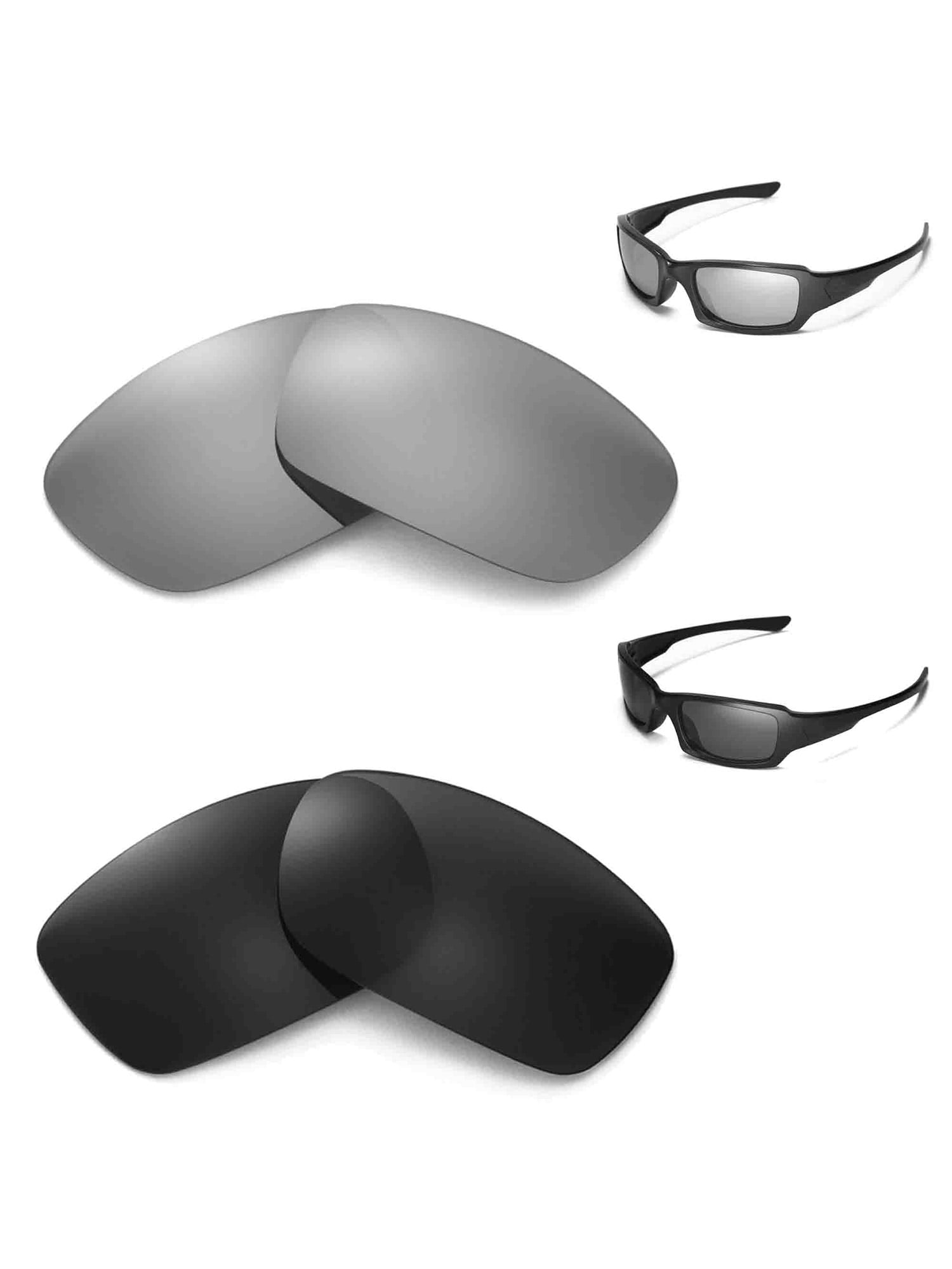 Walleva Polarized Titanium + Black Replacement Lenses For Oakley Fives