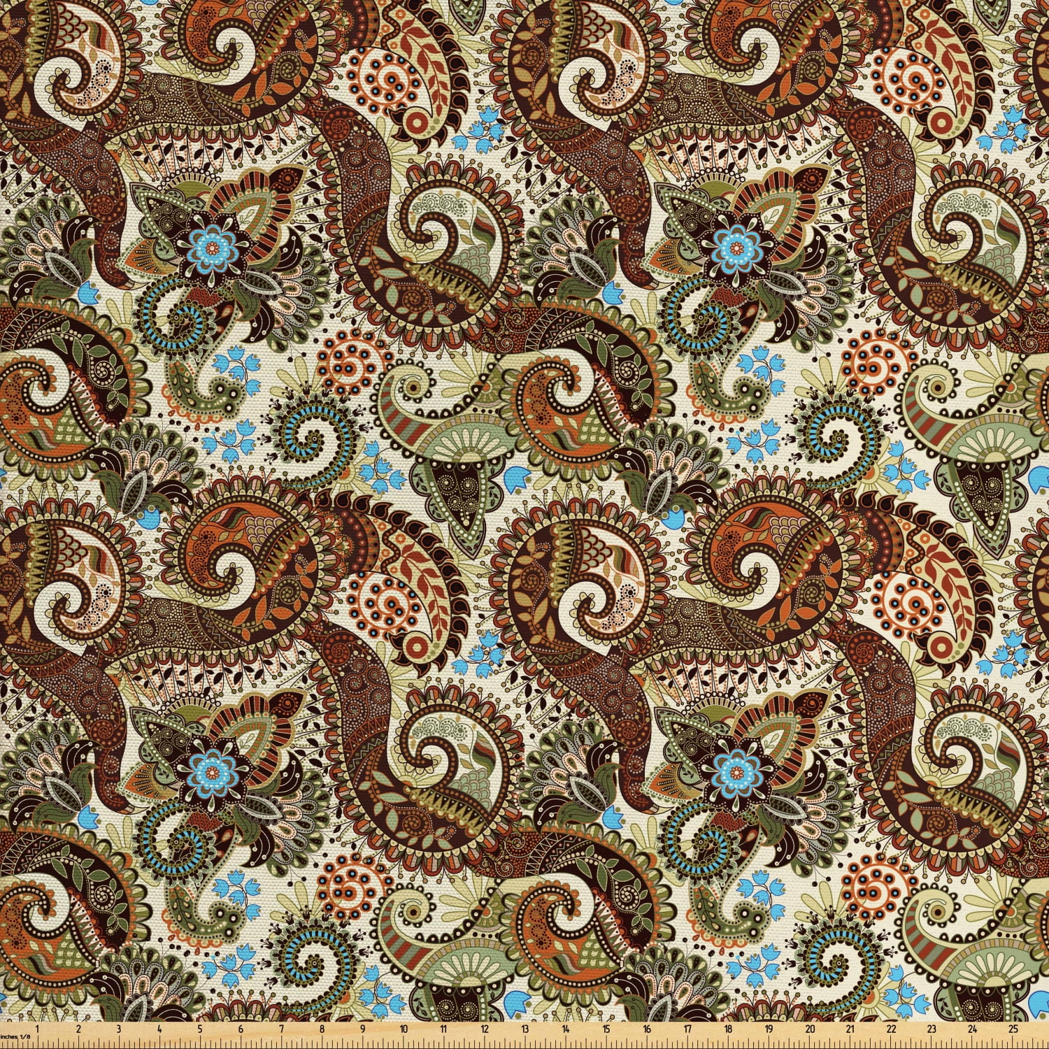 Paisley Fabric by The Yard, Flower Blossoms in Style Pattern Antique
