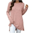 thumbnail image 3 of Feancey Long Tunic Tops for Women Side Slit Casual Crewneck Pullover Cute Heart Graphic Jacquard Shirt Solid Color Loose T-Shirts Pink M, 3 of 8