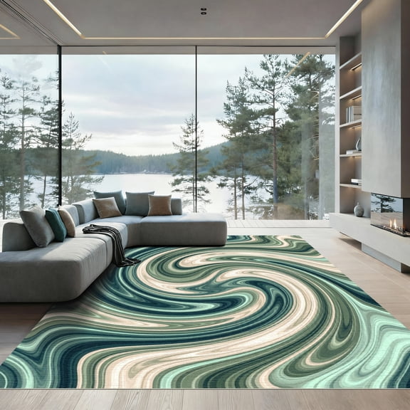 ODIKA 6' x 9' Machine Washable Non-Slip Area Rug, abstract moire High Traffic Rug, Blue, 1306414