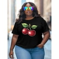 thumbnail image 3 of Women's T-Shirt Cherry Fruit Short Sleeve Casual Tee Classic Crew Neck T Shirt for Women Black, XL, 3 of 7