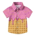 thumbnail image 3 of MGDXOX Kids Short Sleeve Ice Cream Print Button Down Shirts Lightweight Breathable Fabric Spring Summer Fun Casual Wear Pink 3-4 years, 3 of 8