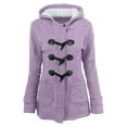 thumbnail image 1 of Winter Coats For Women Solid Color Horn Buttons Cardigan Padded Hooded Coat Jacket Overcoat, 1 of 4