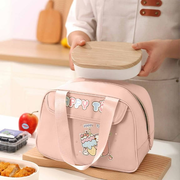 SCNOR Lunch Bag for Women and Men,Insulated Lunch Tote,Stitch Bento Bags,Pink