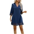thumbnail image 6 of Up to 65% Off Beach Dresses for Women, Women's Casual Summer Dress With Solid Color Lace V-neck And Five-quarter Sleeves, 6 of 10