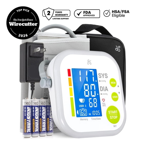 Greater Goods Blood Pressure Monitor Kit for Home Use - Upper Arm Cuff, Wall Adaptor, Large LCD Display
