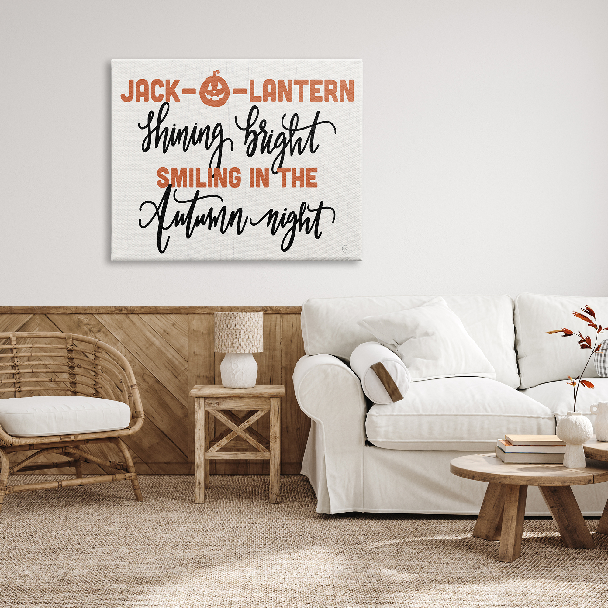 Stupell Industries Autumn Jack-o-Lantern Phrase Holiday Painting Gallery Wrapped Canvas Print Wall Art, 48 x 36