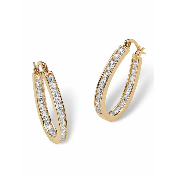 PalmBeach Jewelry 2.52 TCW Round Cubic Zirconia Silvertone or Goldtone Inside-Out Hoop Earrings (1")