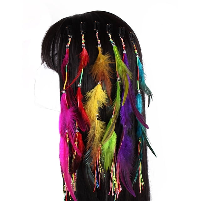 Juego de 6 extensiones de cabello estilo Hippie bohemio hechas a mano con Clip de plumas, peine, tocado con horquillas, accesorios DIY para mujer
