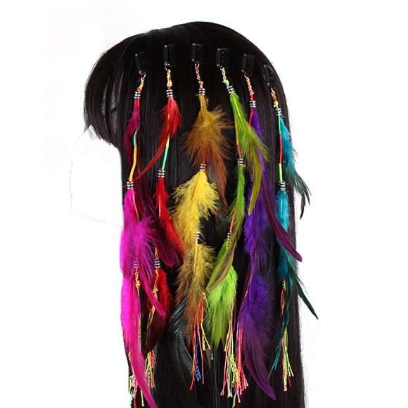 Juego de 6 extensiones de cabello estilo Hippie bohemio hechas a mano con Clip de plumas, peine, tocado con horquillas, accesorios DIY para mujer