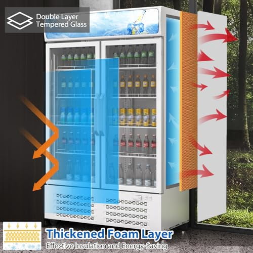2025 New Commercial Refrigerators Display Fridge 26 Cu.ft, Beverage Refrigerator and Cooler with Adjustable Removable Shelves and LED Light for Home, Store, Gym, Bar or Office, Double Swing Door