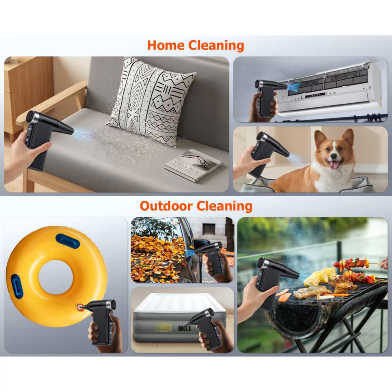 Cordless 8-Gear Electric Air Duster with HD Display, Multi-Nozzles for PC, Car, Home & Outdoor Cleaning (Black)