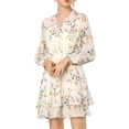 thumbnail image 3 of Allegra K Women's Floral Ruffled Tie V Neck Vintage Layered Chiffon Mini Dress, 3 of 7