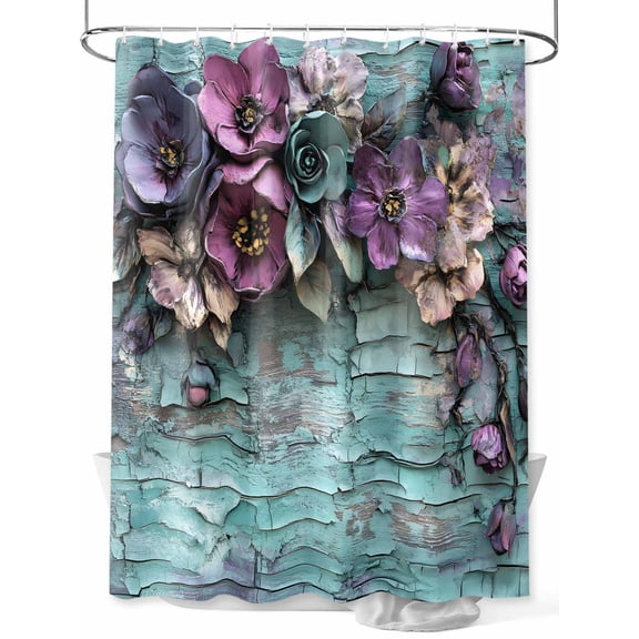 Fsddascl Spring Floral Shower Curtain Set - Small 36" x 72" Bathtub Curtain with 12 Hooks, Blue Mottled Walls Vintage Garden Pastoral Waterproof Fabric Stall Shower Curtains for Bathroom/Bathtub