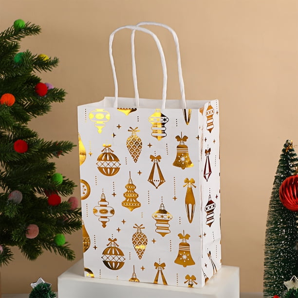 Bolsa de Regalo Navideña | Bolsa de Papel con Estampado de Papá Noel para Dulces Navideños, 21,8 X 15,9 X 8 Cm, Color Blanco, Resistente, Ideal para Fiestas Navideñas | para Envolver Regalos, Golosin
