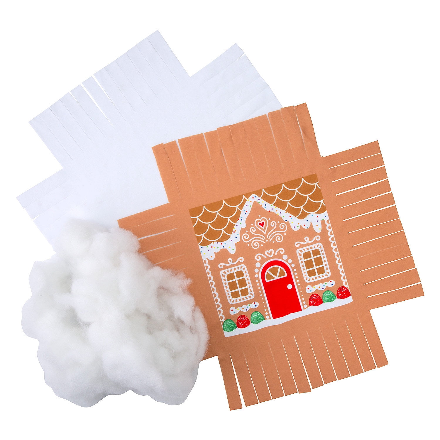 Fun Express 16 1/2" x 16 1/2" Gingerbread House Fleece Tied Pillow Craft Kit - Makes 6