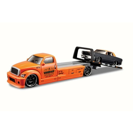 1965 Pontiac GTO on Flatbed, Black w/ Orange - Maisto 15055GTO - 1/64 Scale Diecast Model Toy (Best Year For Pontiac Gto)