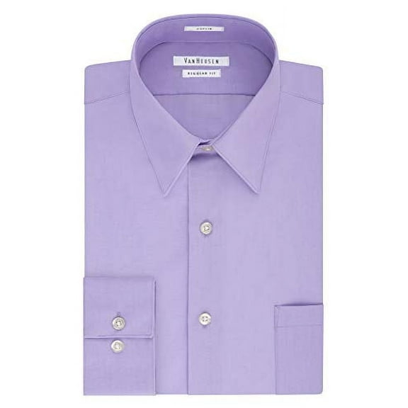 Van Heusen Men's Dress Shirt Regular Fit Poplin Solid, Lavender, 17.5" Neck 34"-35" Sleeve (X-Large)