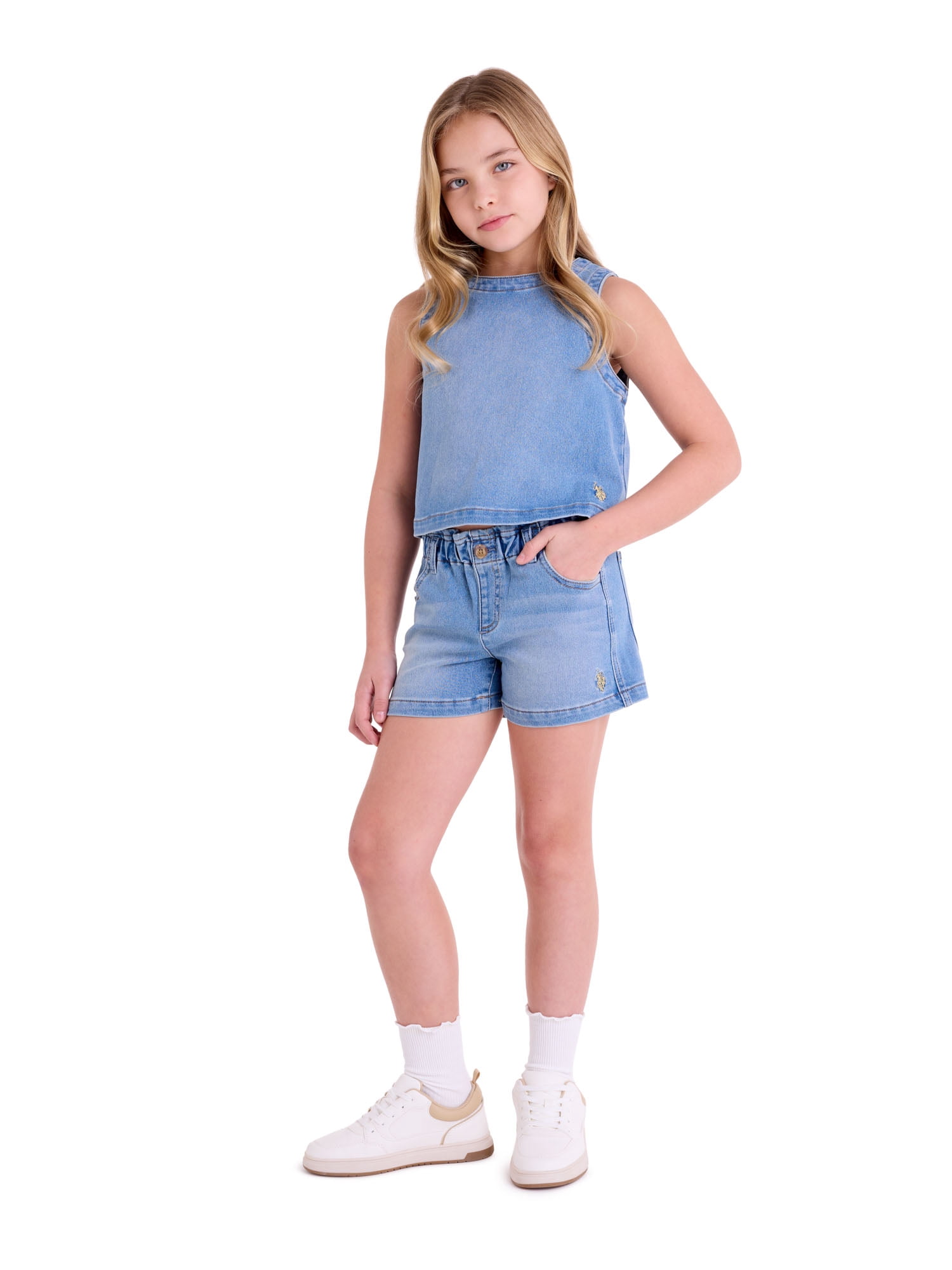 U.S. Polo Assn. Girls Knit Denim Pull On Short, Sizes 4-18