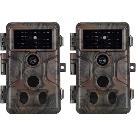 2-Pack No Glow Game & Deer Trail Cameras 24MP 1296P H.264 Video 100ft Night Vision Motion Activated 0.1S Trigger Speed Waterproof Farm & Yard Cameras for Home Surveillance & Outdoor Wildlife Hunting