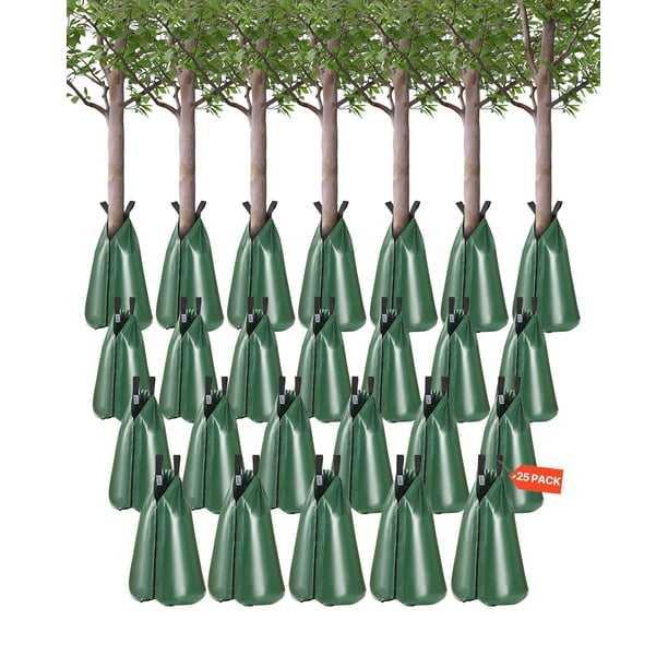 Bolsa de riego para árboles VEVOR, 25 paquetes de bolsas de riego de 20 galones para árboles nuevos, bolsas de riego por goteo para árboles rellenables de liberación lenta de 5 a 9 horas con cremalle