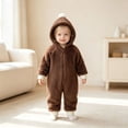 thumbnail image 6 of WUANDIXFA Newborn Hospital Outfit Boy Cute Romper Cute and Cozy Fleece Full Body Romper Jumpsuit for Winter Home Wear,Brown,18-24 Months, 6 of 7